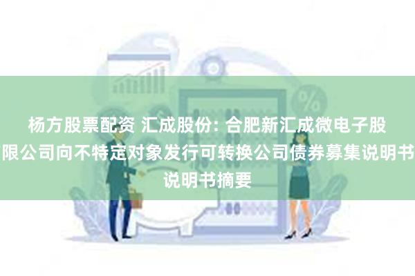 杨方股票配资 汇成股份: 合肥新汇成微电子股份有限公司向不特定对象发行可转换公司债券募集说明书摘要